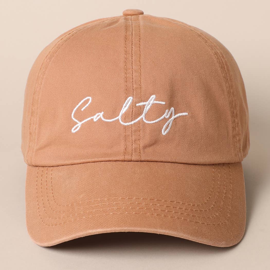 Salty Lettering Embroidery Baseball Cap: DUSTY PINK / One Size