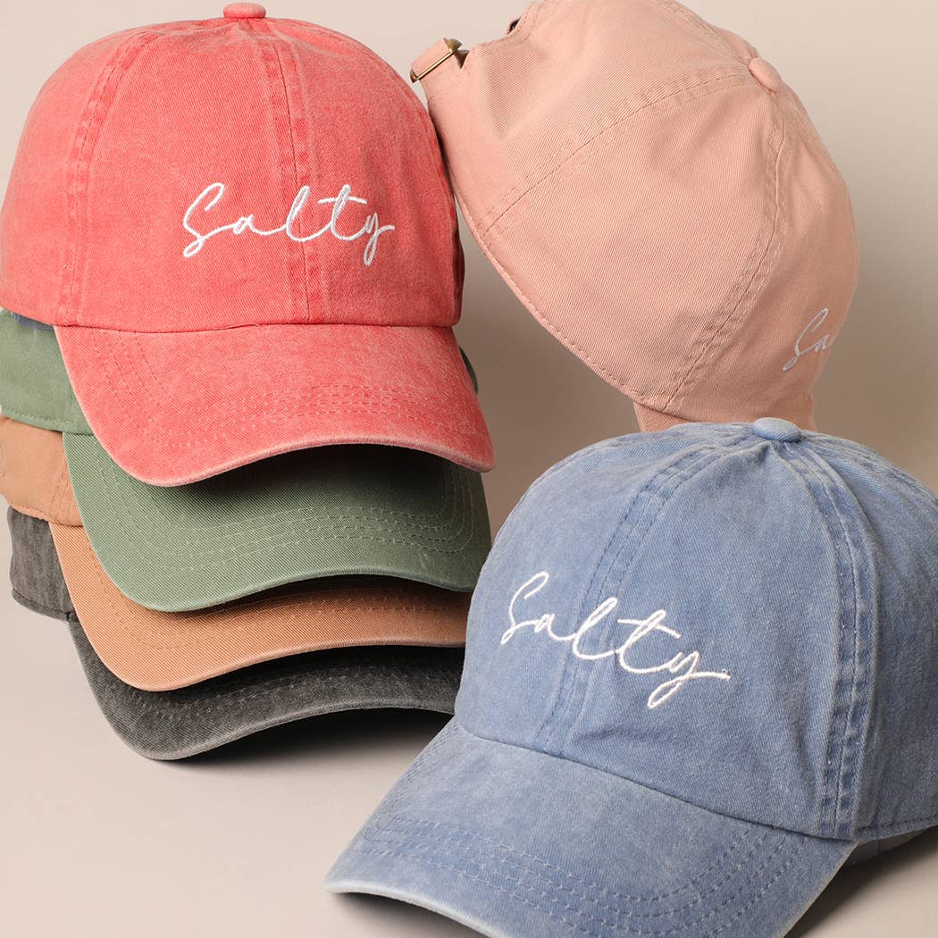 Salty Lettering Embroidery Baseball Cap: DUSTY PINK / One Size