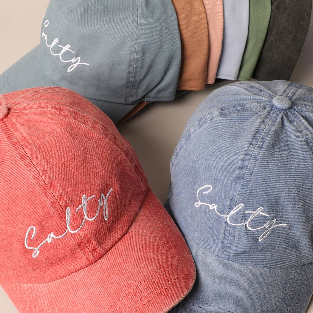 Salty Lettering Embroidery Baseball Cap: DUSTY PINK / One Size