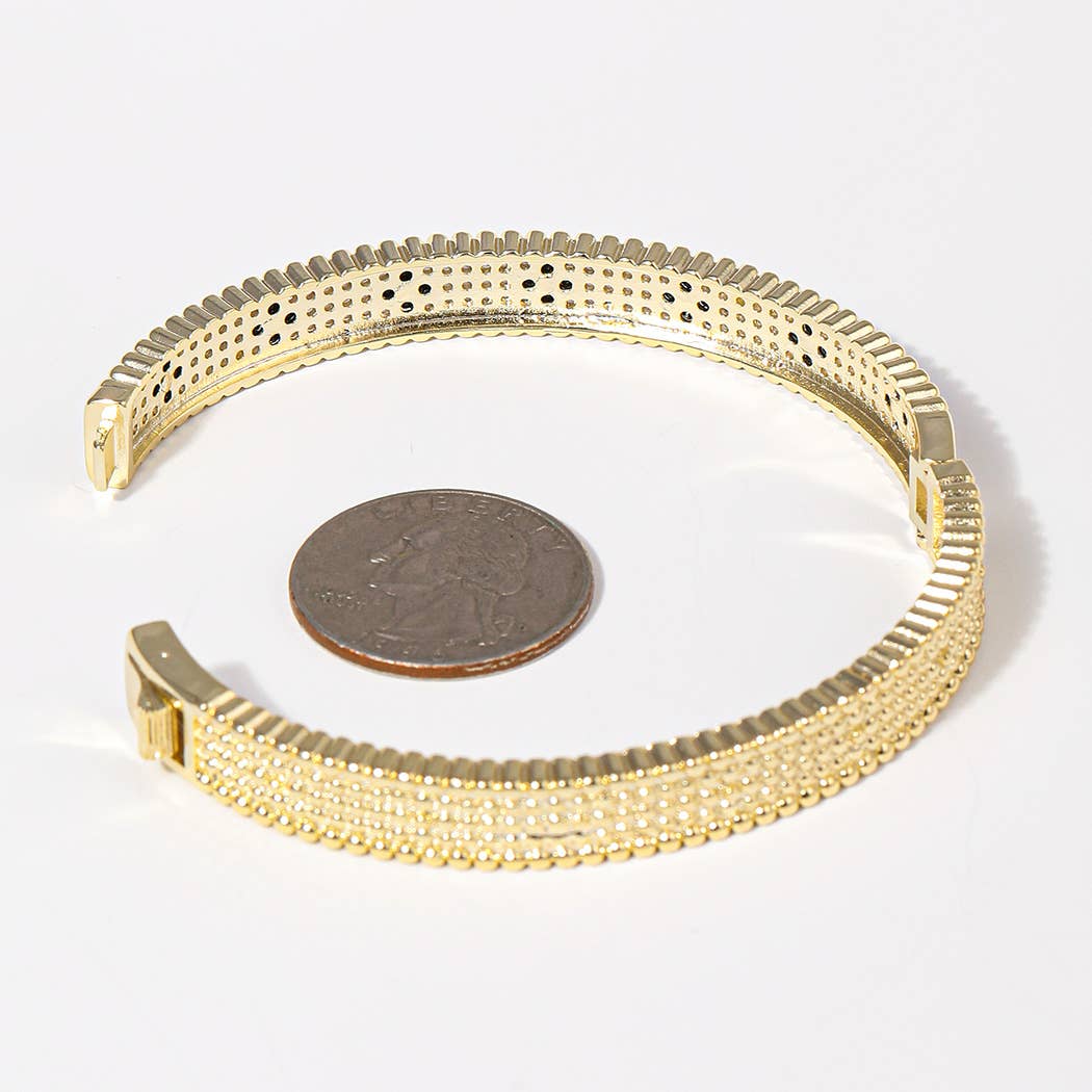 Clover Paved CZ Gold Tone Bangle Bracelet: GJ / ONE SIZE