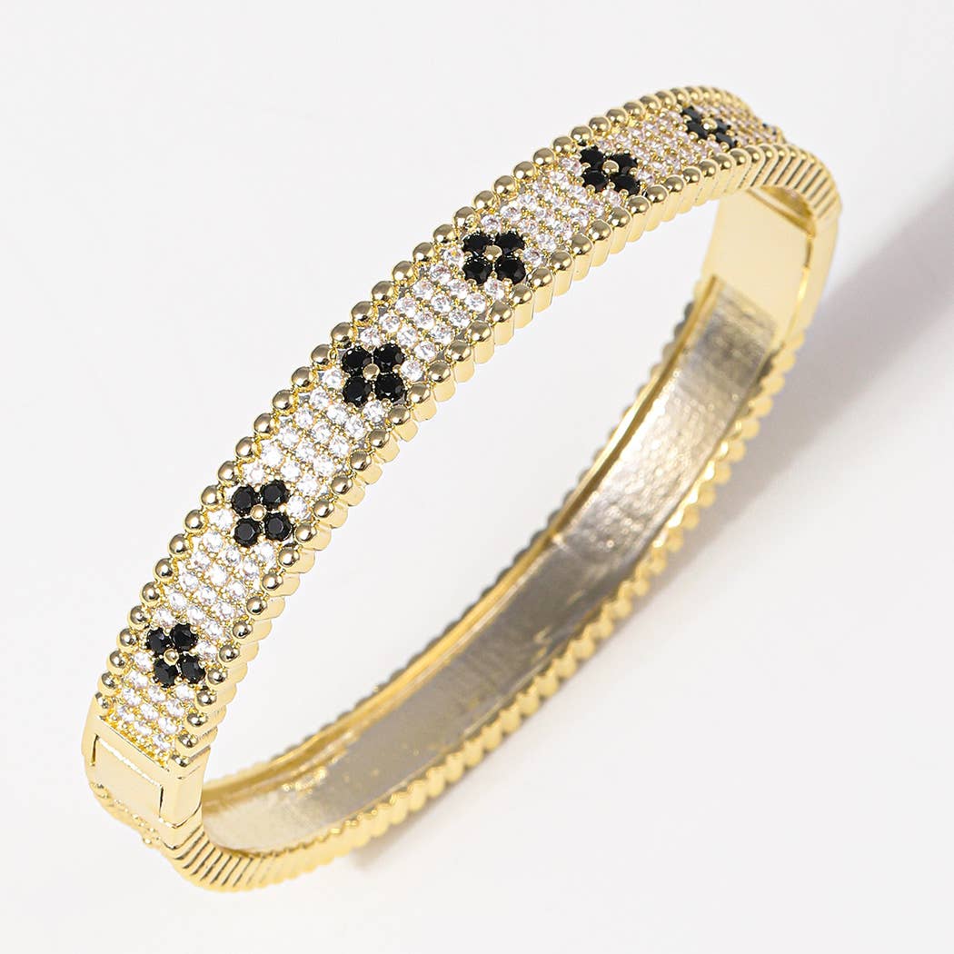 Clover Paved CZ Gold Tone Bangle Bracelet: GJ / ONE SIZE