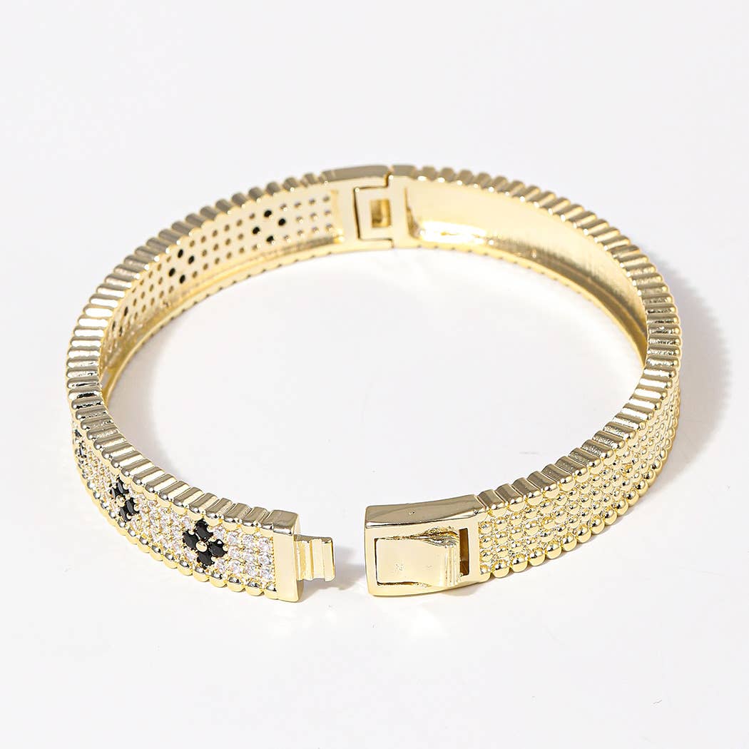 Clover Paved CZ Gold Tone Bangle Bracelet: GJ / ONE SIZE