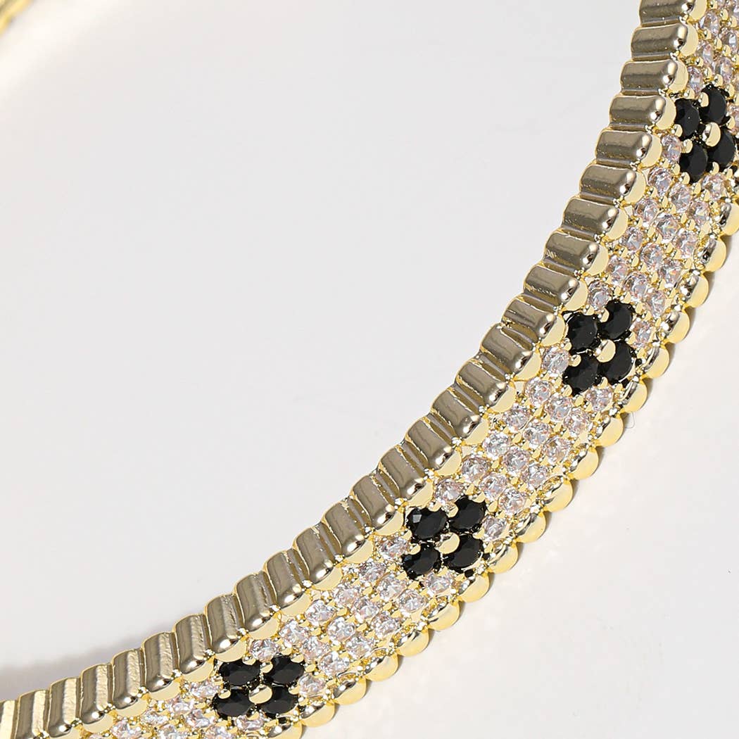 Clover Paved CZ Gold Tone Bangle Bracelet: GJ / ONE SIZE