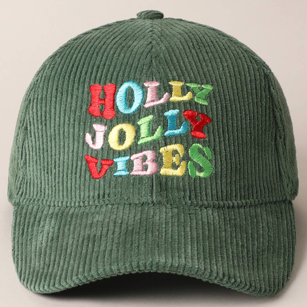 Holly Jolly Vibes Embroidery Corduroy Cap: OFF WHITE / ONESIZE