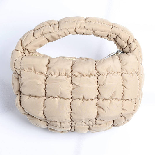 Mini Puffer Quilted Cloud Tote Bag: Beige / ONE SIZE