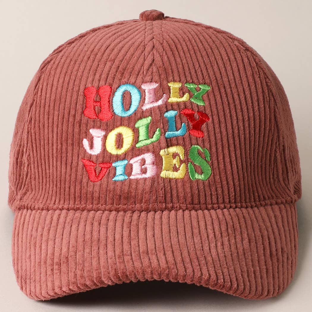 Holly Jolly Vibes Embroidery Corduroy Cap: OFF WHITE / ONESIZE