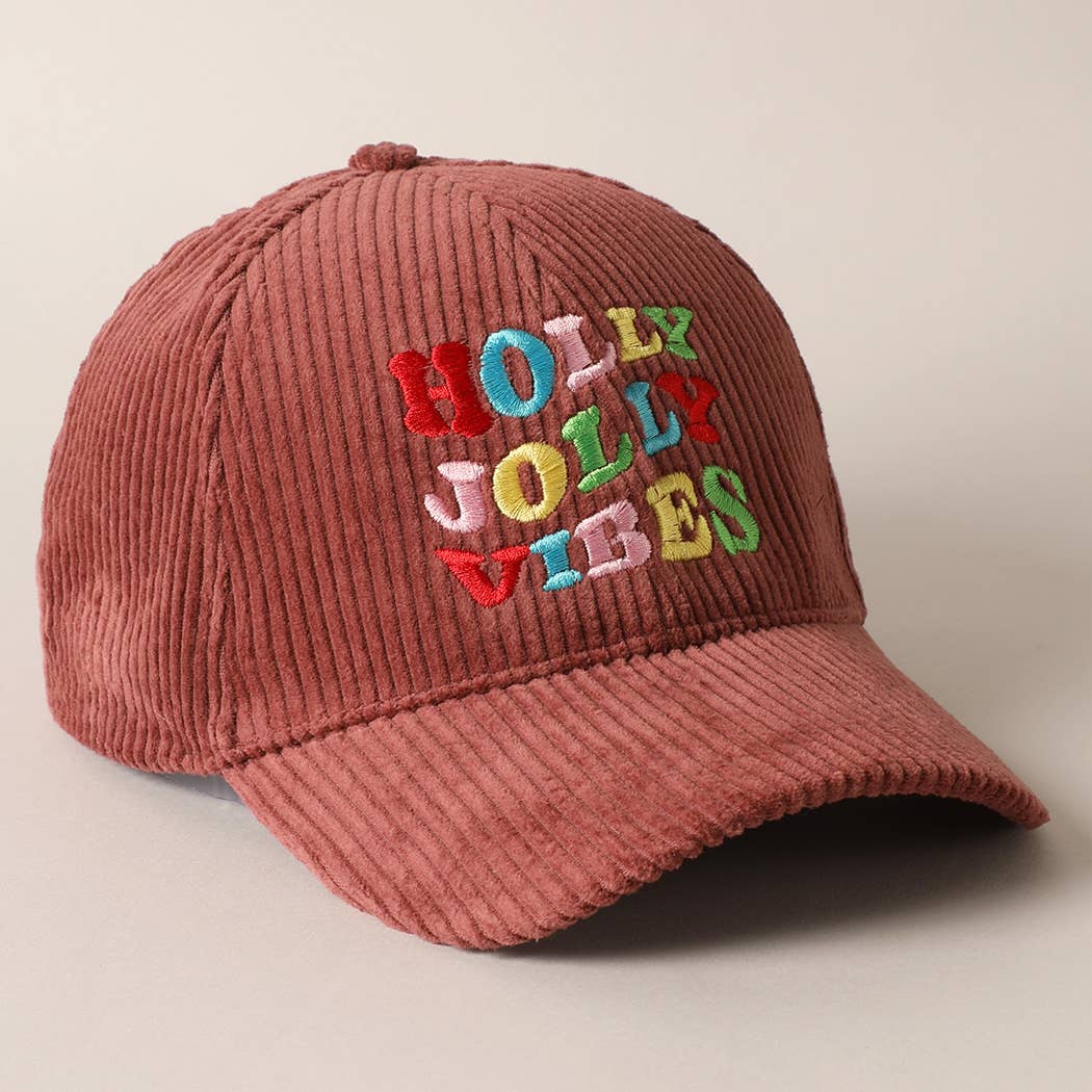 Holly Jolly Vibes Embroidery Corduroy Cap: OFF WHITE / ONESIZE