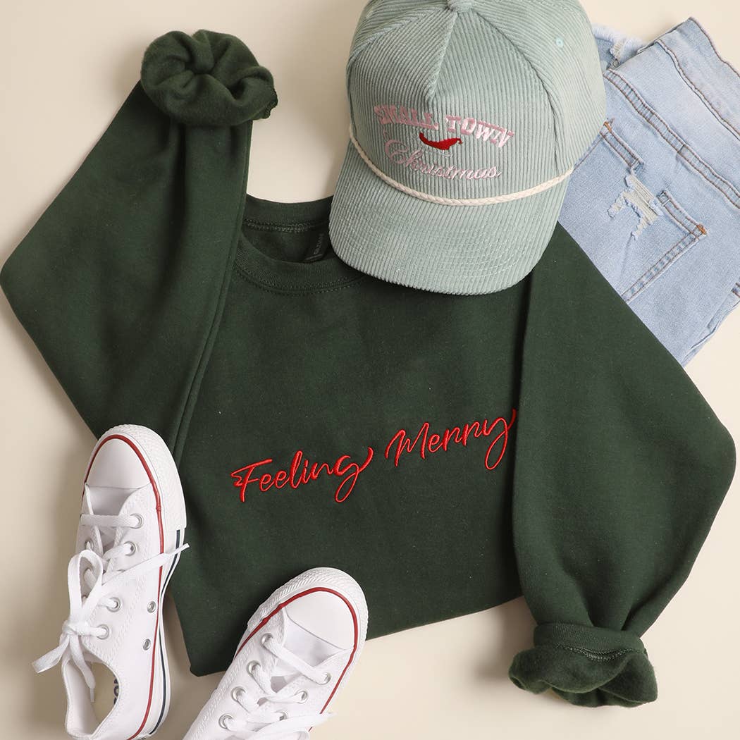 FEELING MERRY Embroidered Fleece Heavyweight Sweatshirt: SAND / M