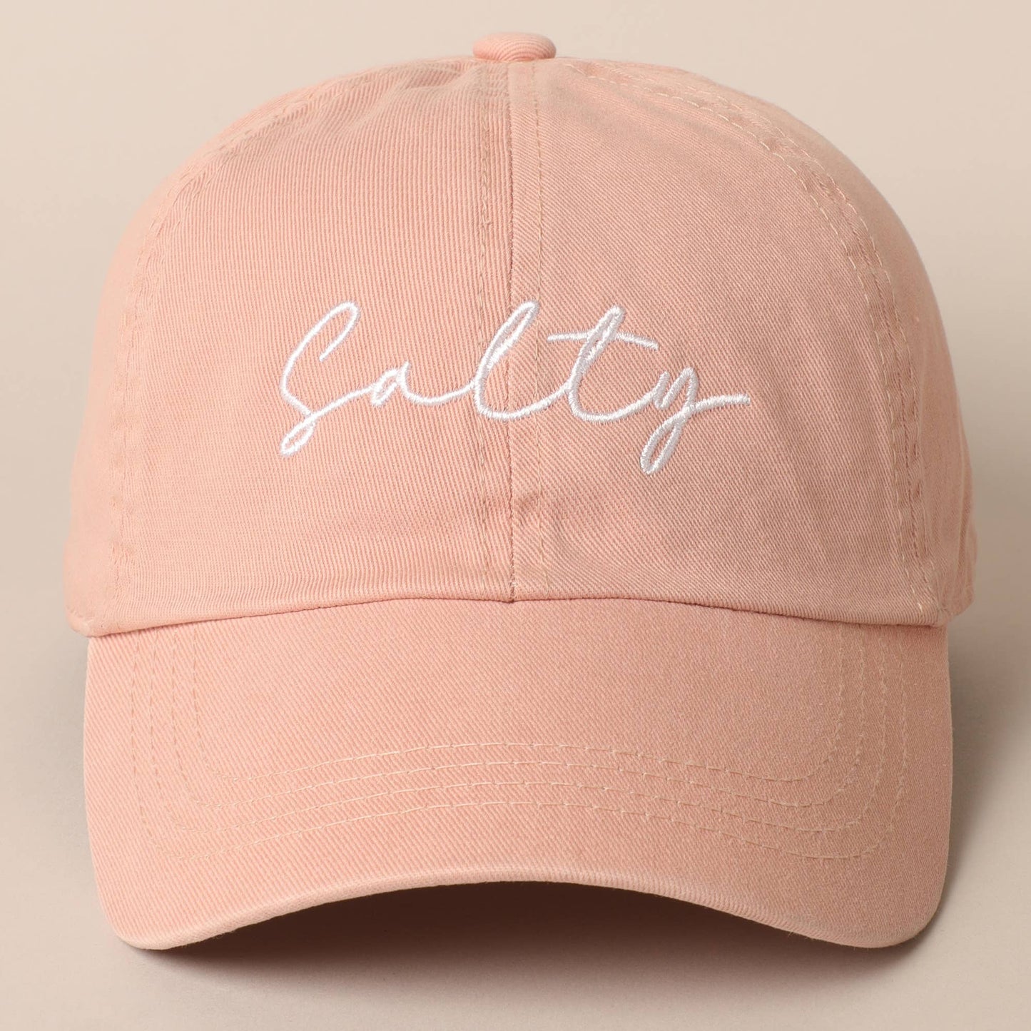 Salty Lettering Embroidery Baseball Cap: DUSTY PINK / One Size