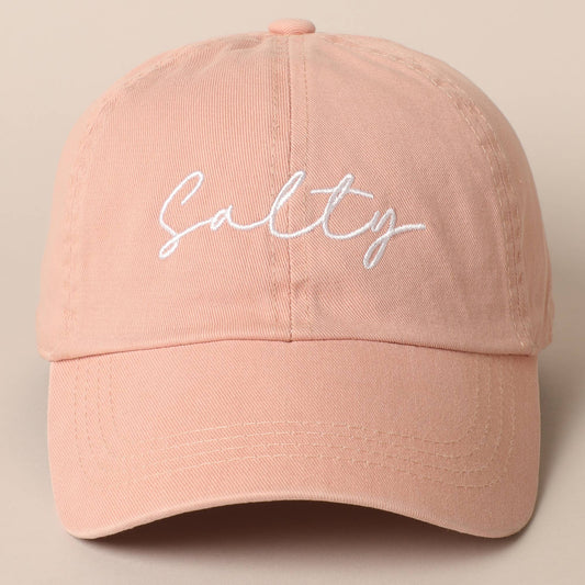 Salty Lettering Embroidery Baseball Cap: DUSTY PINK / One Size