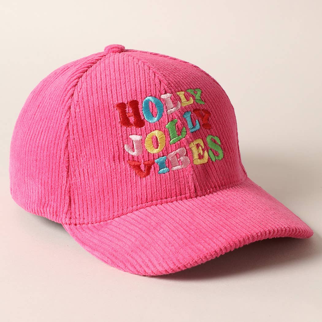 Holly Jolly Vibes Embroidery Corduroy Cap: OFF WHITE / ONESIZE