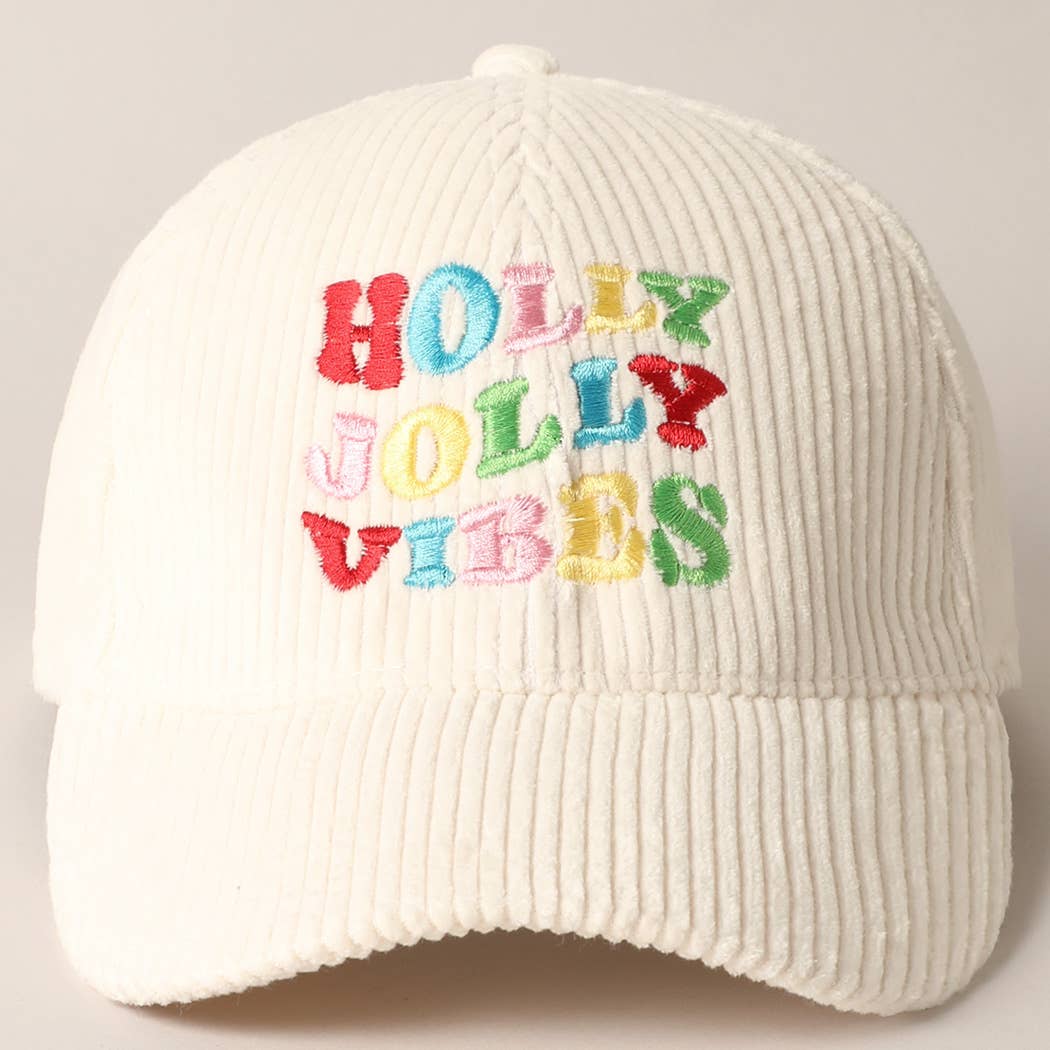 Holly Jolly Vibes Embroidery Corduroy Cap: OFF WHITE / ONESIZE
