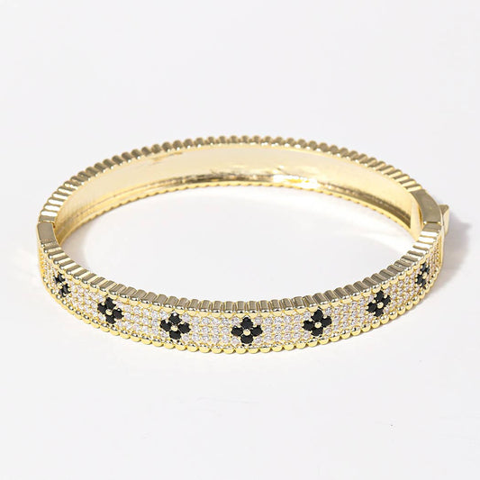 Clover Paved CZ Gold Tone Bangle Bracelet: GJ / ONE SIZE