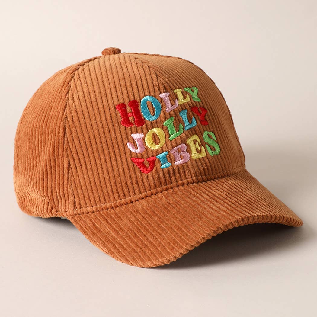 Holly Jolly Vibes Embroidery Corduroy Cap: OFF WHITE / ONESIZE