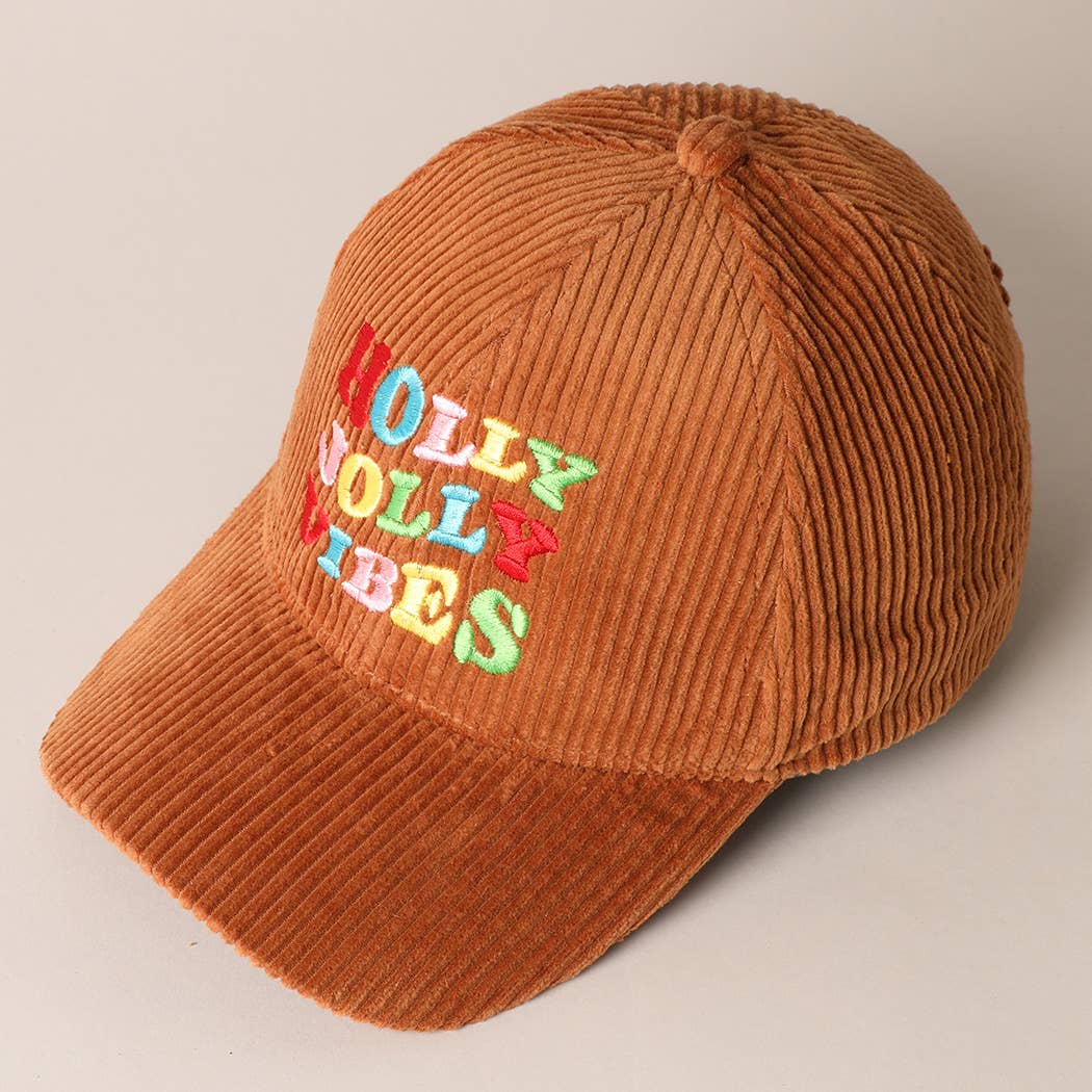 Holly Jolly Vibes Embroidery Corduroy Cap: OFF WHITE / ONESIZE