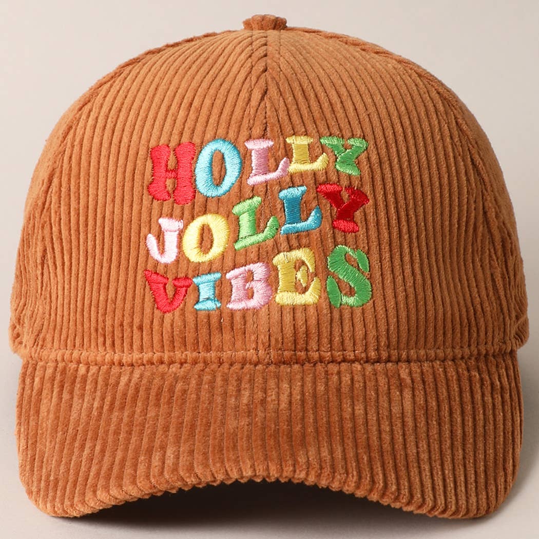 Holly Jolly Vibes Embroidery Corduroy Cap: OFF WHITE / ONESIZE