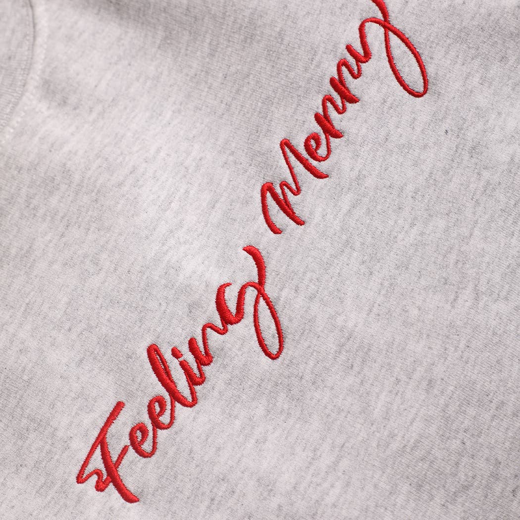 FEELING MERRY Embroidered Fleece Heavyweight Sweatshirt: SAND / L