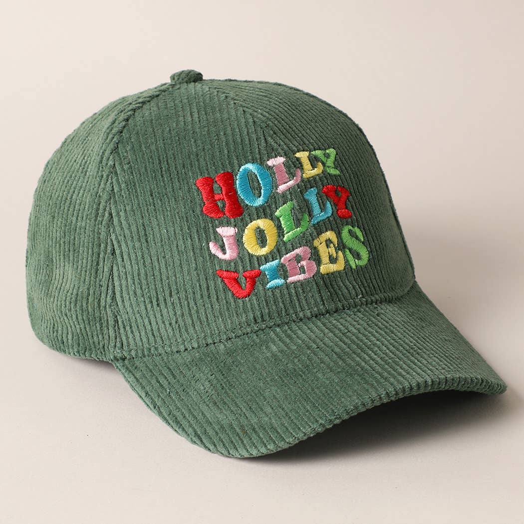 Holly Jolly Vibes Embroidery Corduroy Cap: OFF WHITE / ONESIZE