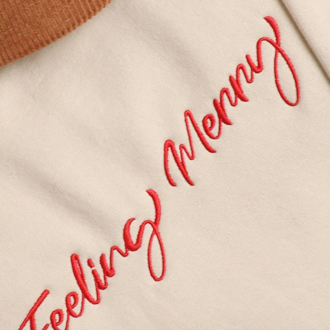 FEELING MERRY Embroidered Fleece Heavyweight Sweatshirt: SAND / L