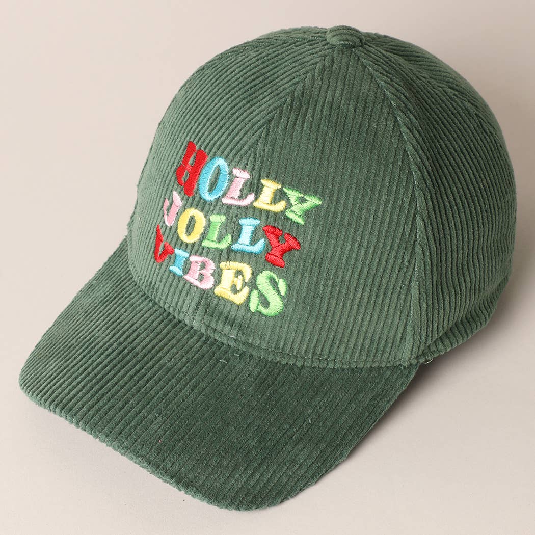 Holly Jolly Vibes Embroidery Corduroy Cap: OFF WHITE / ONESIZE