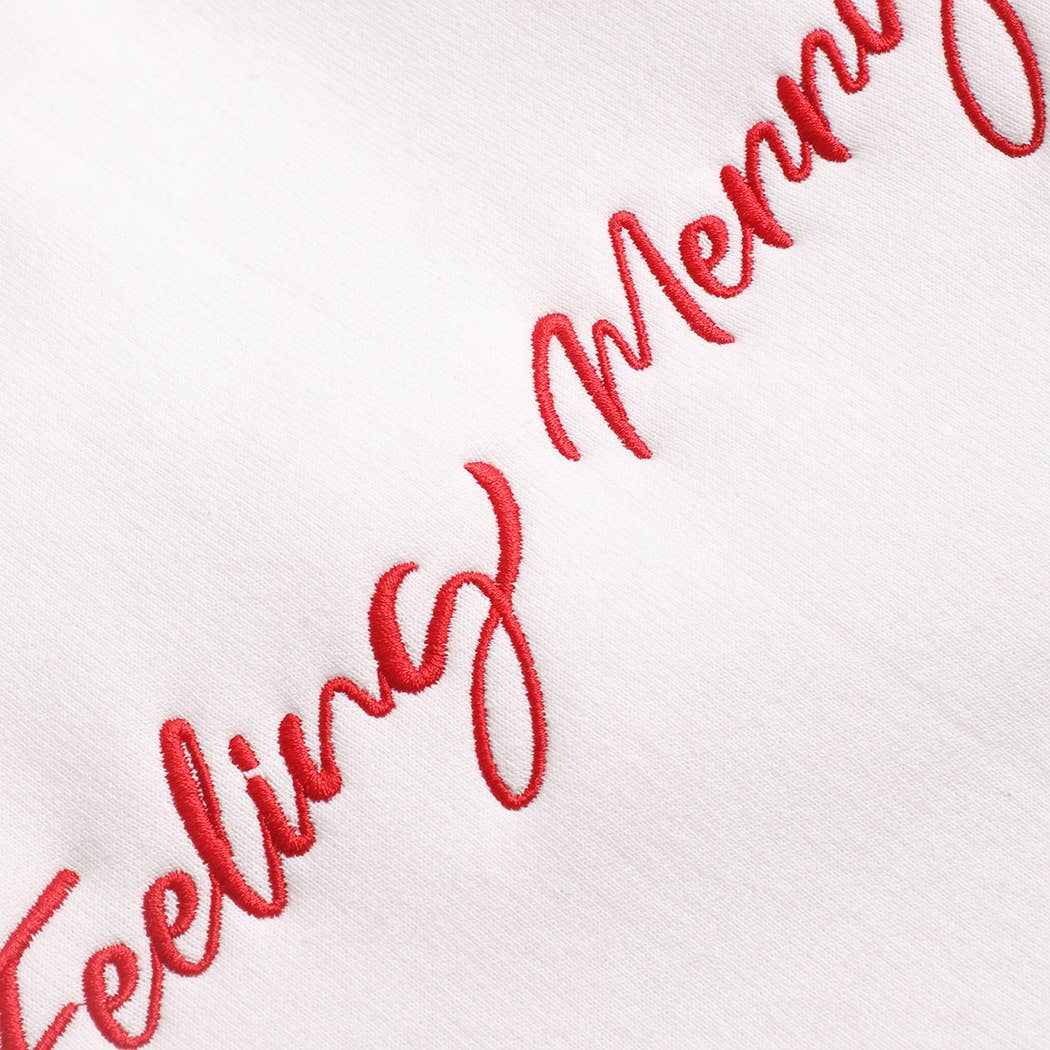 FEELING MERRY Embroidered Fleece Heavyweight Sweatshirt: SAND / L