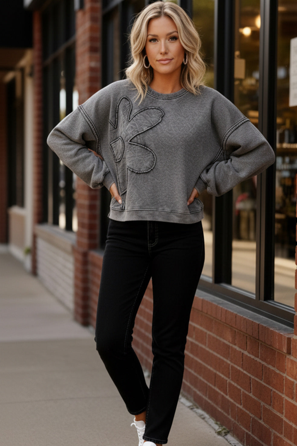 The Petal Pop Charcoal Pullover- In House