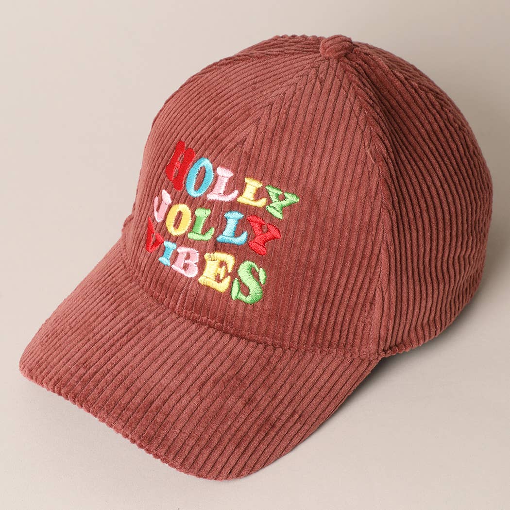 Holly Jolly Vibes Embroidery Corduroy Cap: OFF WHITE / ONESIZE