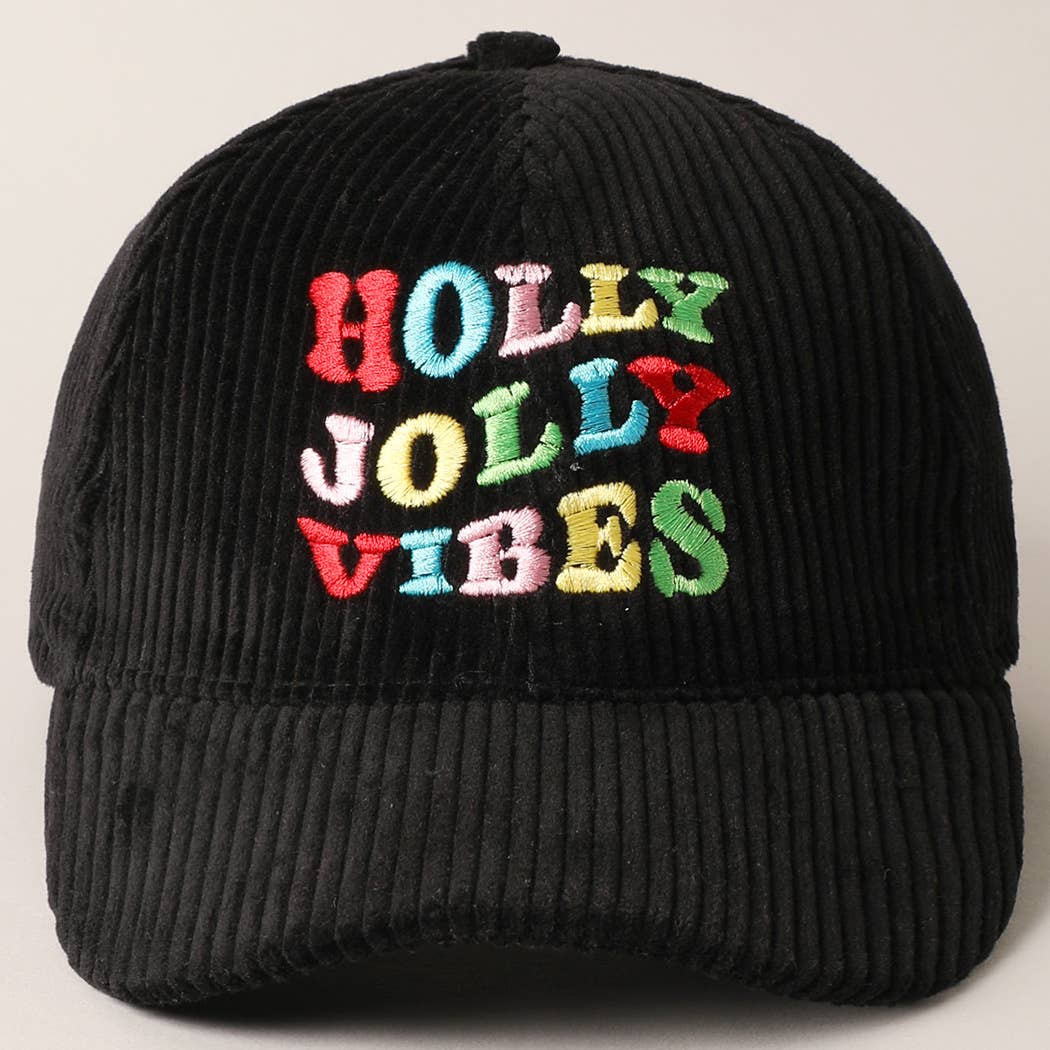 Holly Jolly Vibes Embroidery Corduroy Cap: OFF WHITE / ONESIZE