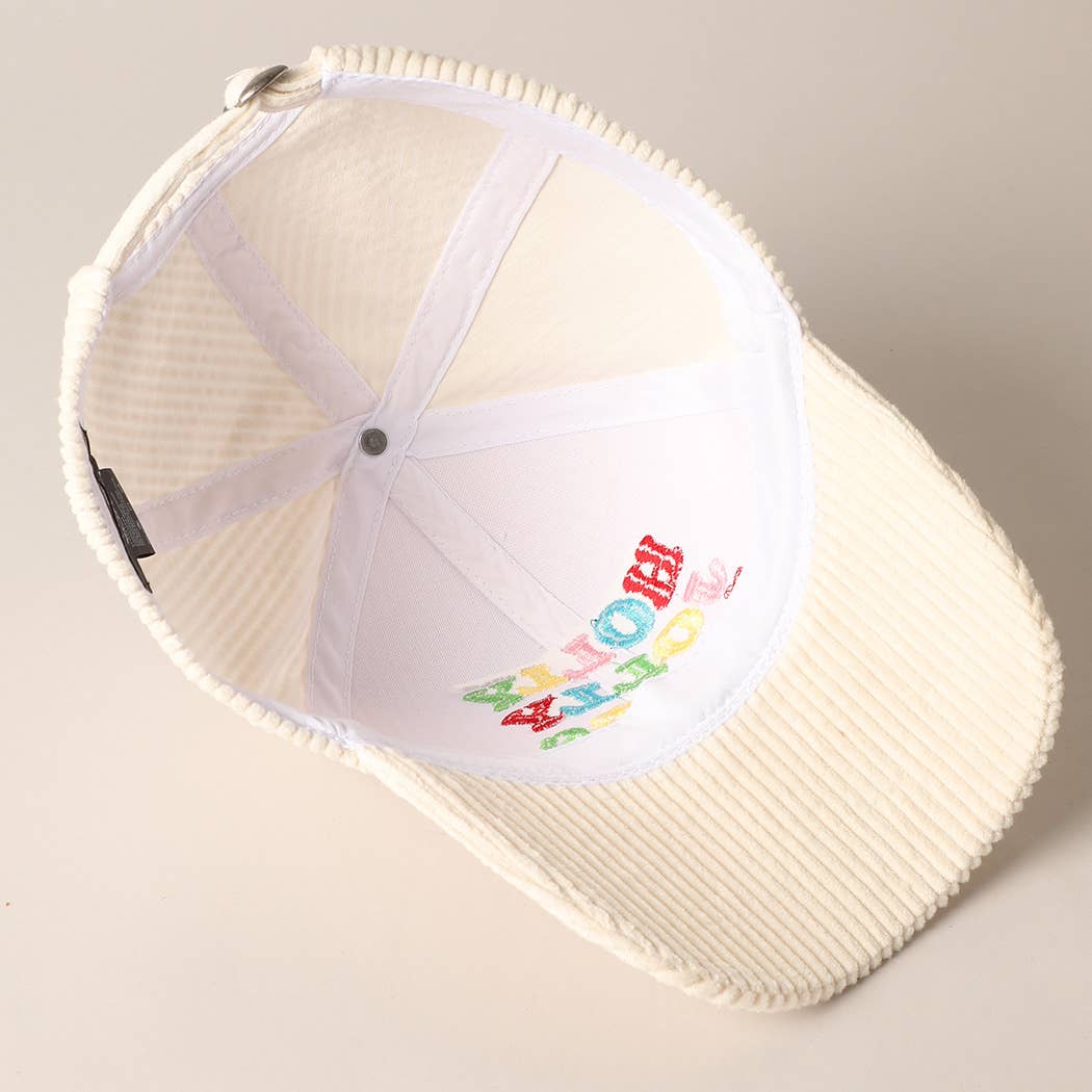 Holly Jolly Vibes Embroidery Corduroy Cap: OFF WHITE / ONESIZE