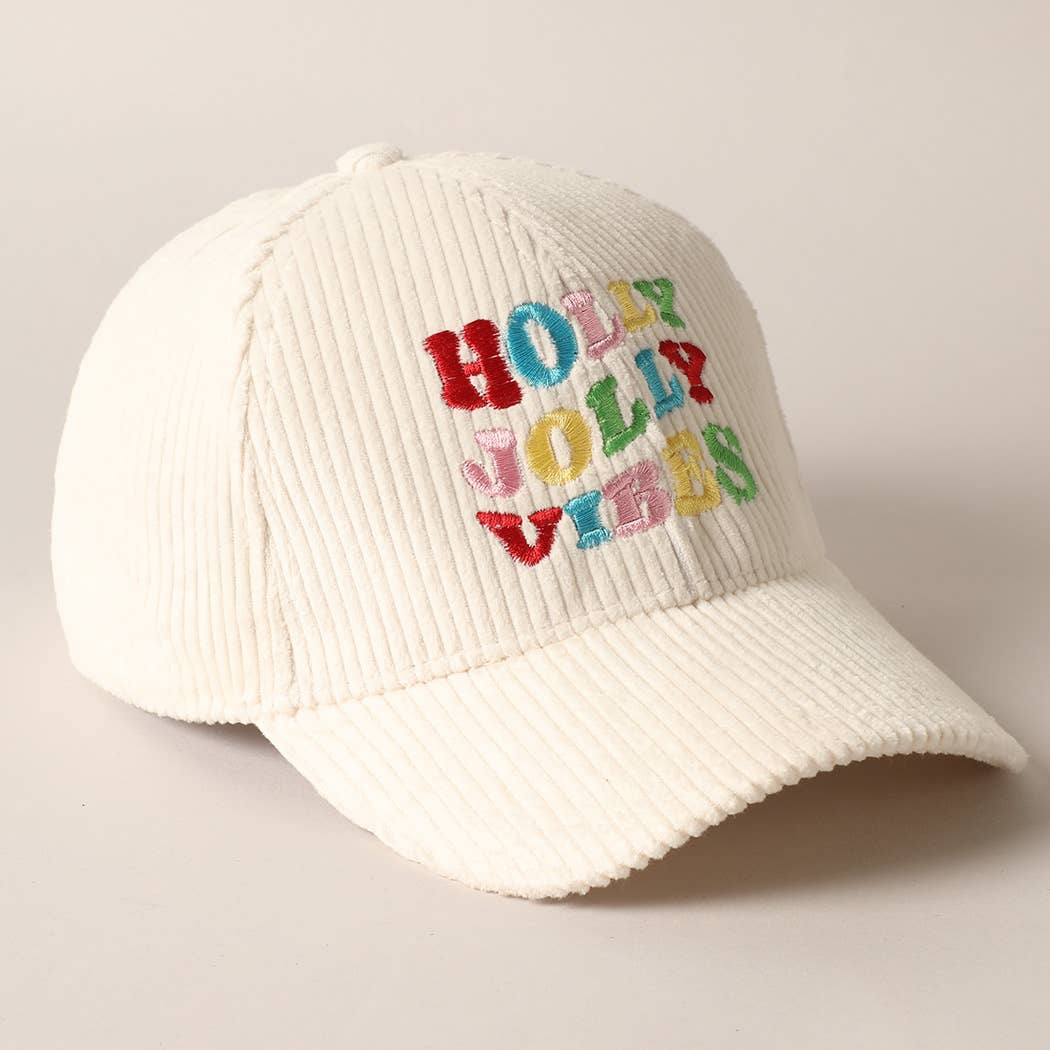 Holly Jolly Vibes Embroidery Corduroy Cap: OFF WHITE / ONESIZE