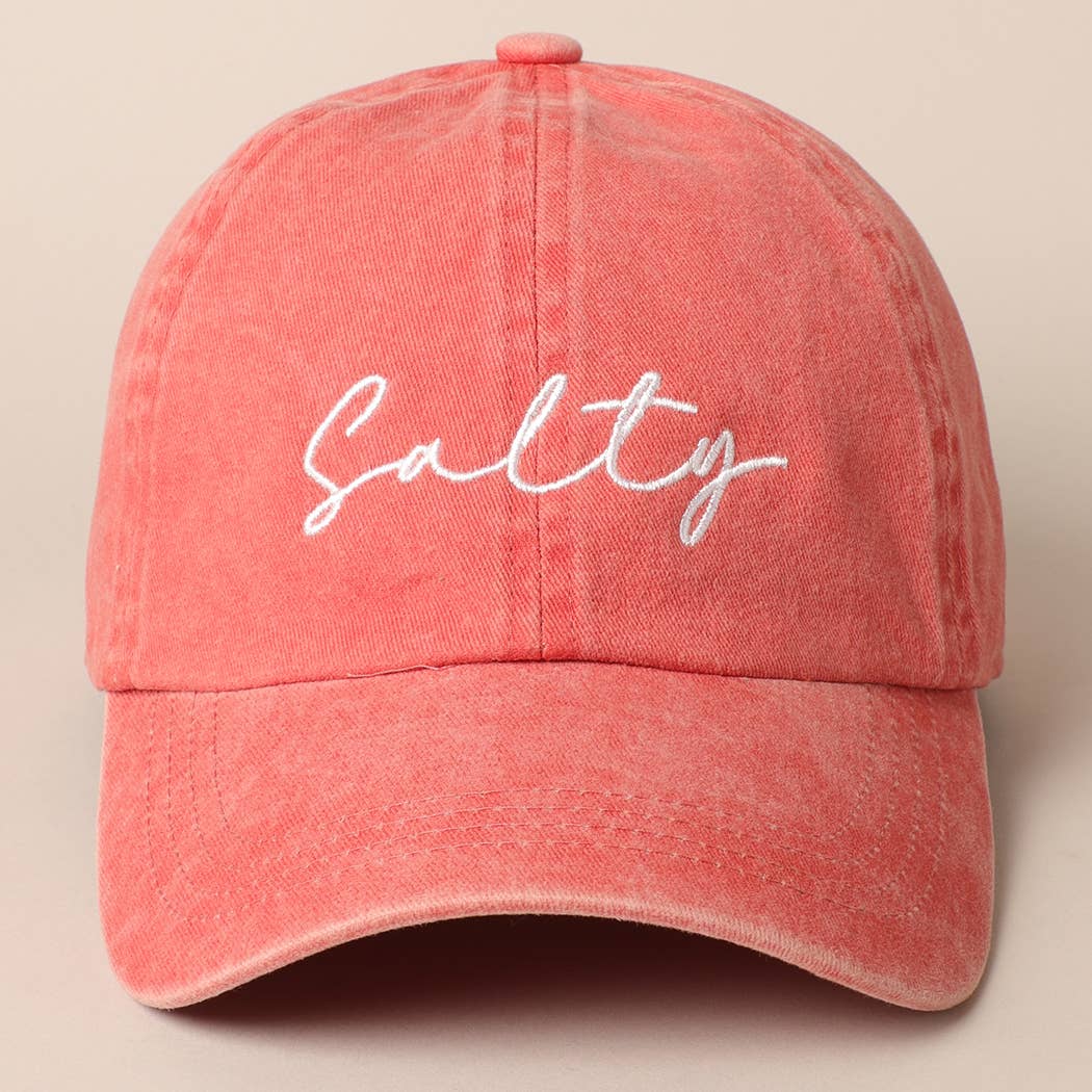 Salty Lettering Embroidery Baseball Cap: DUSTY PINK / One Size