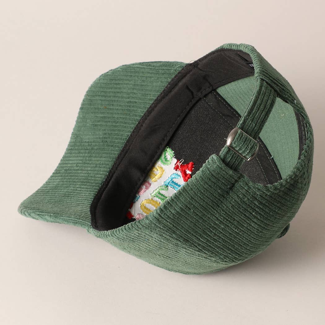 Holly Jolly Vibes Embroidery Corduroy Cap: OFF WHITE / ONESIZE