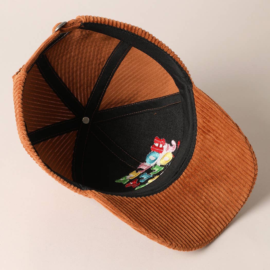 Holly Jolly Vibes Embroidery Corduroy Cap: OFF WHITE / ONESIZE