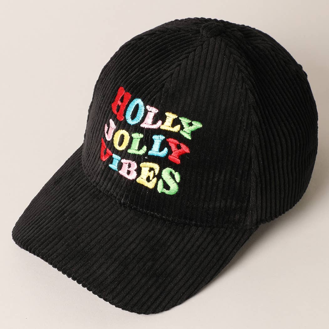 Holly Jolly Vibes Embroidery Corduroy Cap: OFF WHITE / ONESIZE