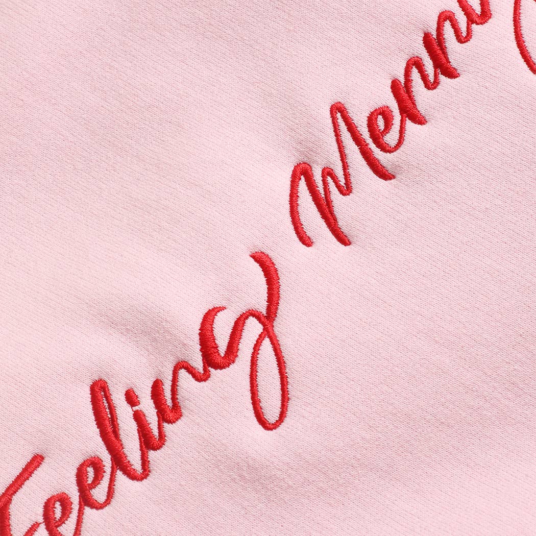 FEELING MERRY Embroidered Fleece Heavyweight Sweatshirt: SAND / L