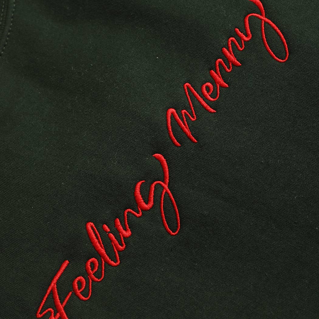 FEELING MERRY Embroidered Fleece Heavyweight Sweatshirt: SAND / L
